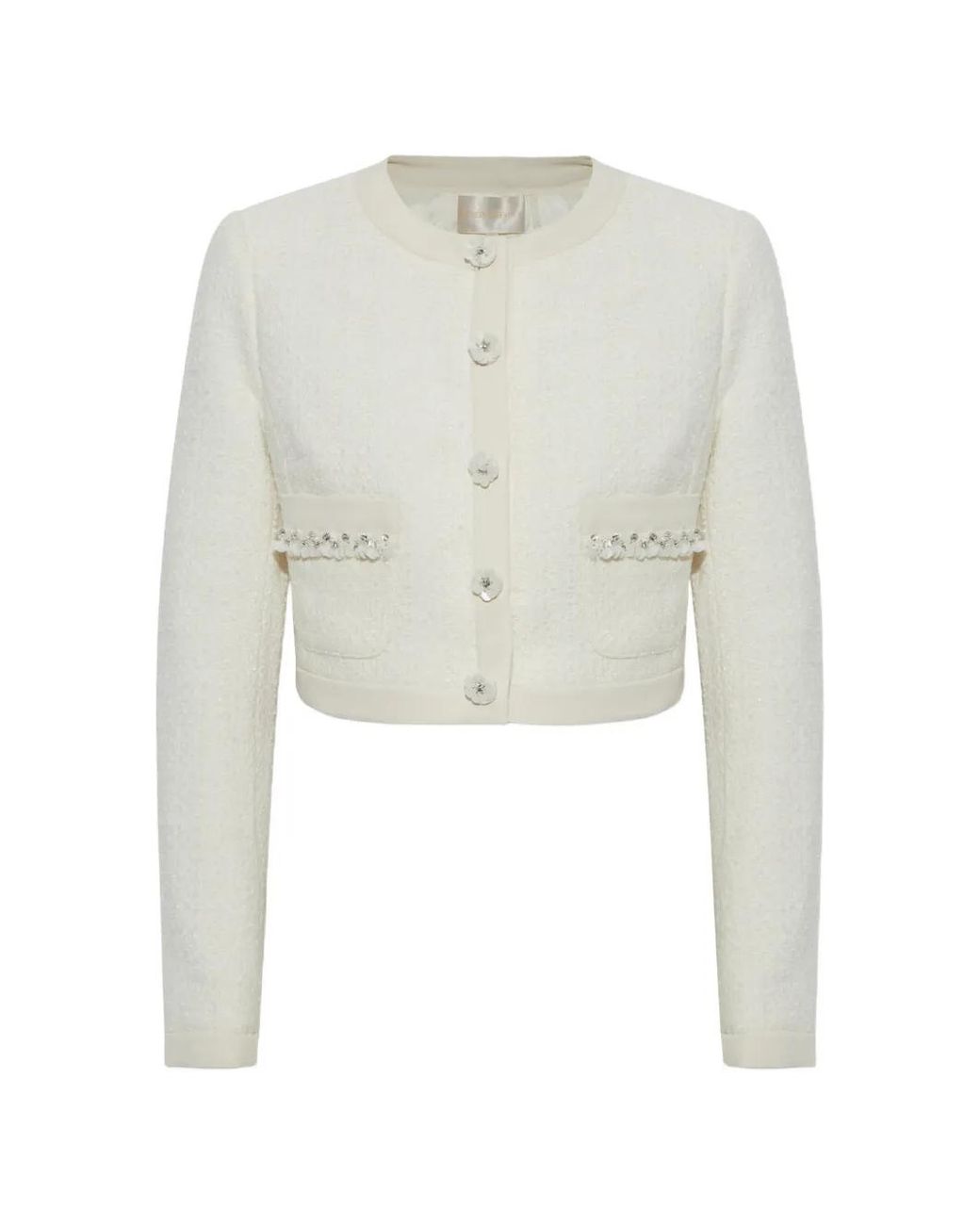 LoveShackFancy White Alphie Cropped Tweed Blazer