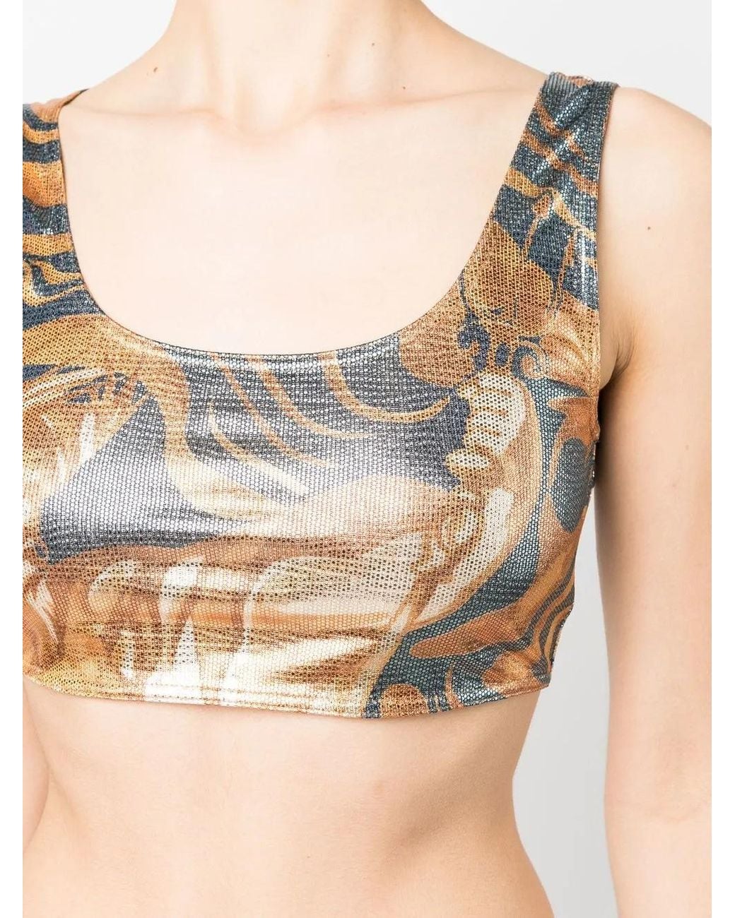 Alberta Ferretti Blue Swirl Print Metallic Crop Top
