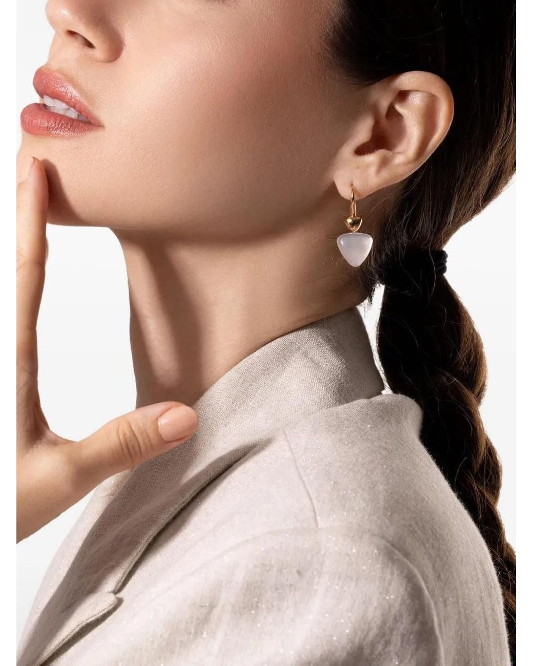 Vhernier Natural 18K Rose Rock Crystal And Mother Of Pearl Earrings