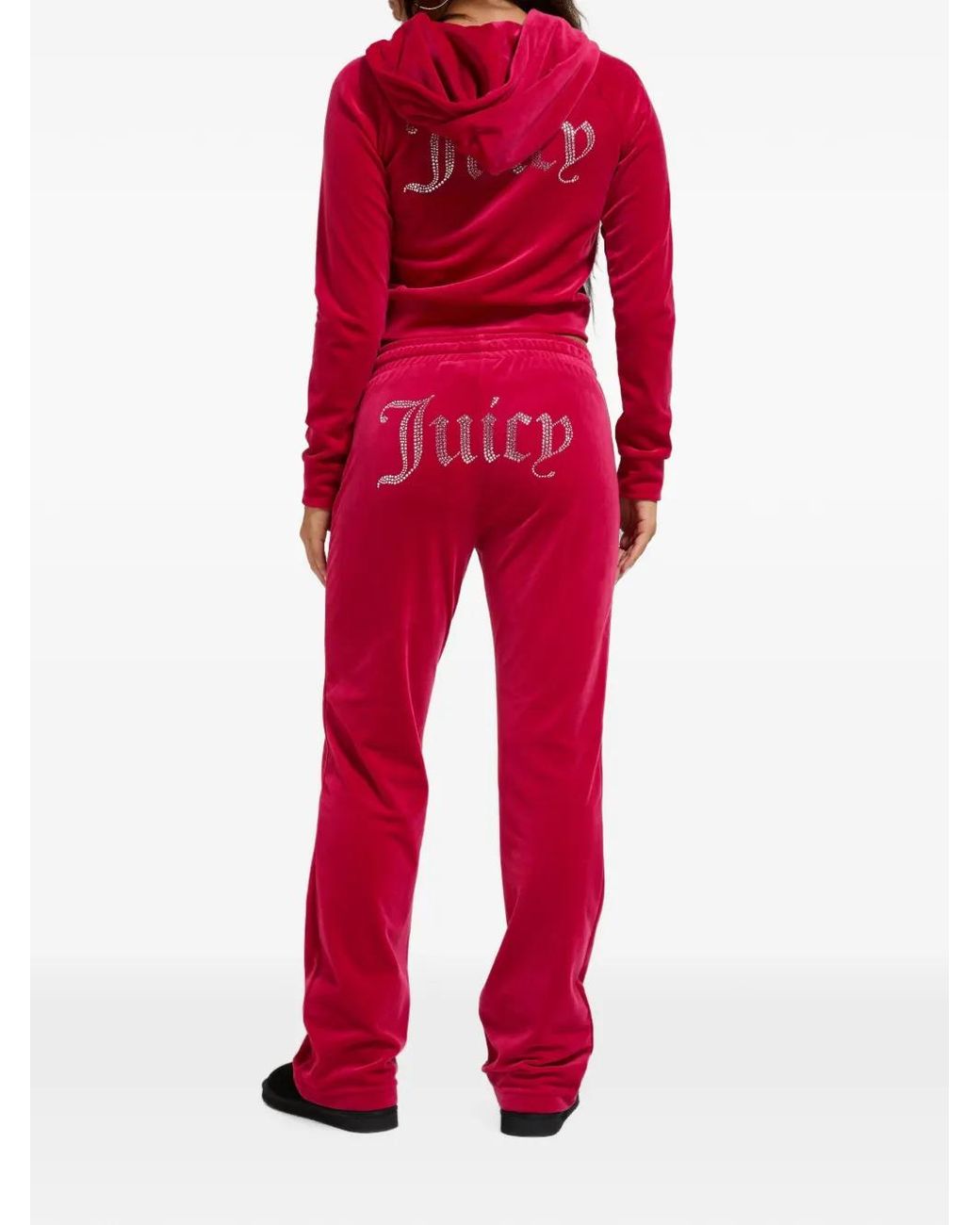 Juicy Couture Red Diamanté-Logo Velour Track Pants
