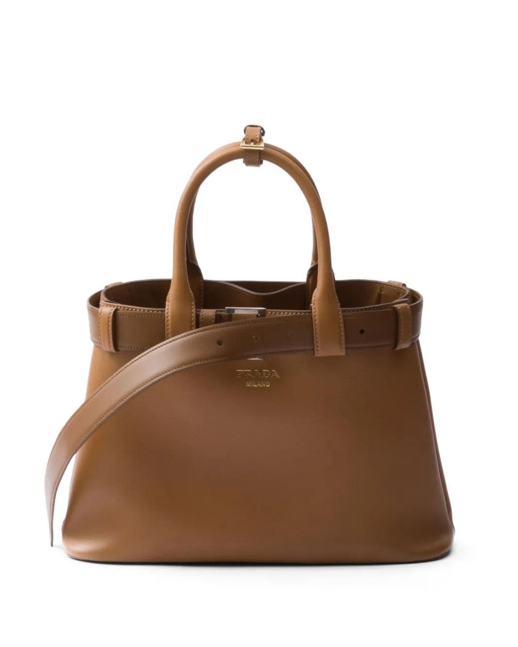 Borsa Tote Buckle Piccola di Prada in Brown