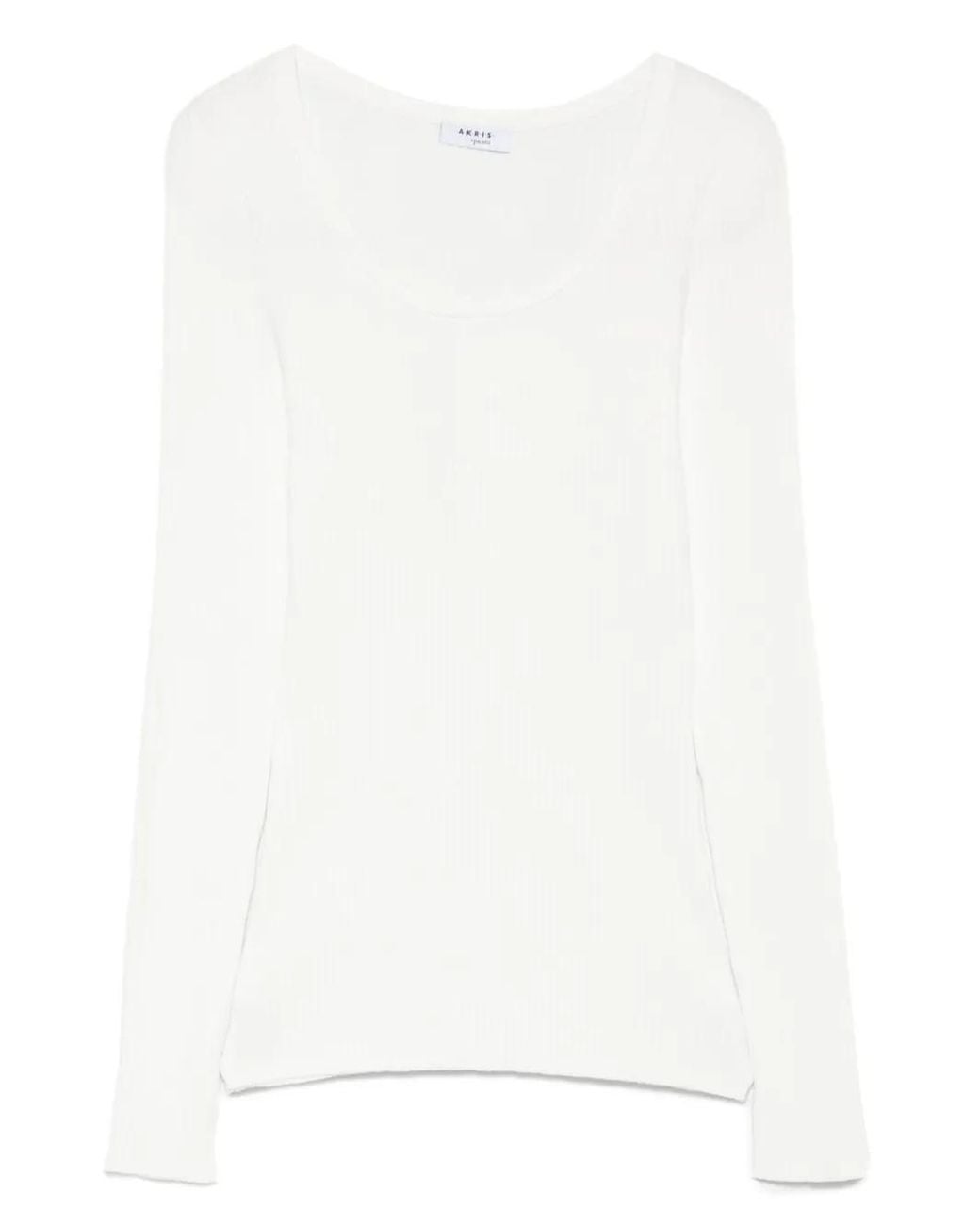 Akris Punto White Ribbed V-Neck Sweat