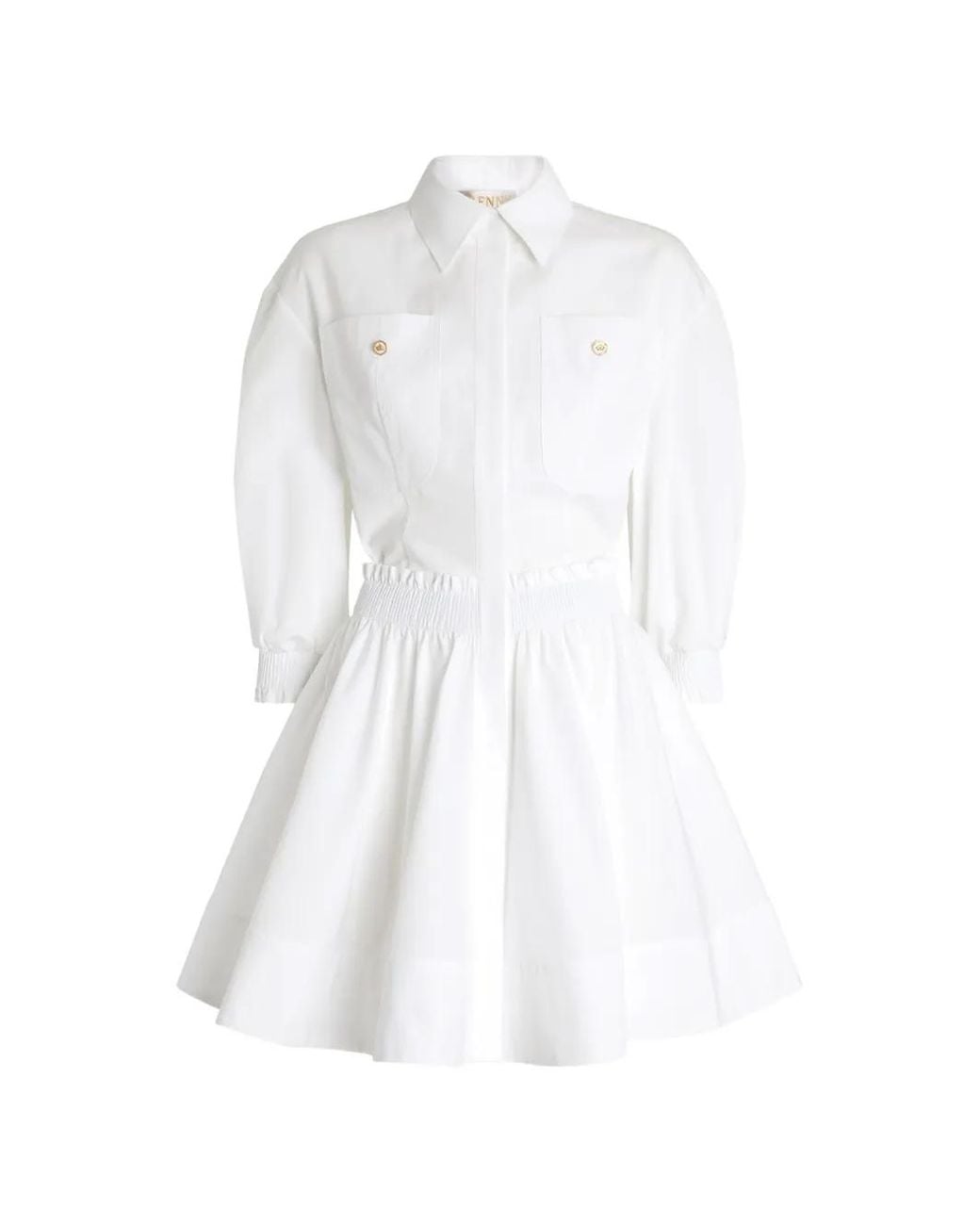 Genny White Pocket Shirred Dress