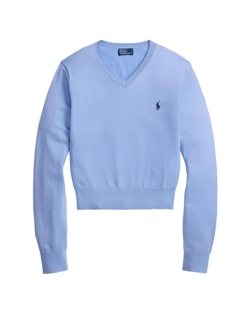 Polo Ralph Lauren Blue Embroidered-Logo V-Neck Sweater