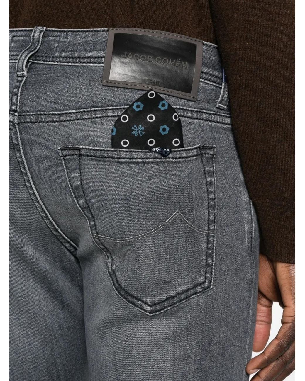 Jacob Cohen Gray Faded-Effect Logo-Patch Jeans for men