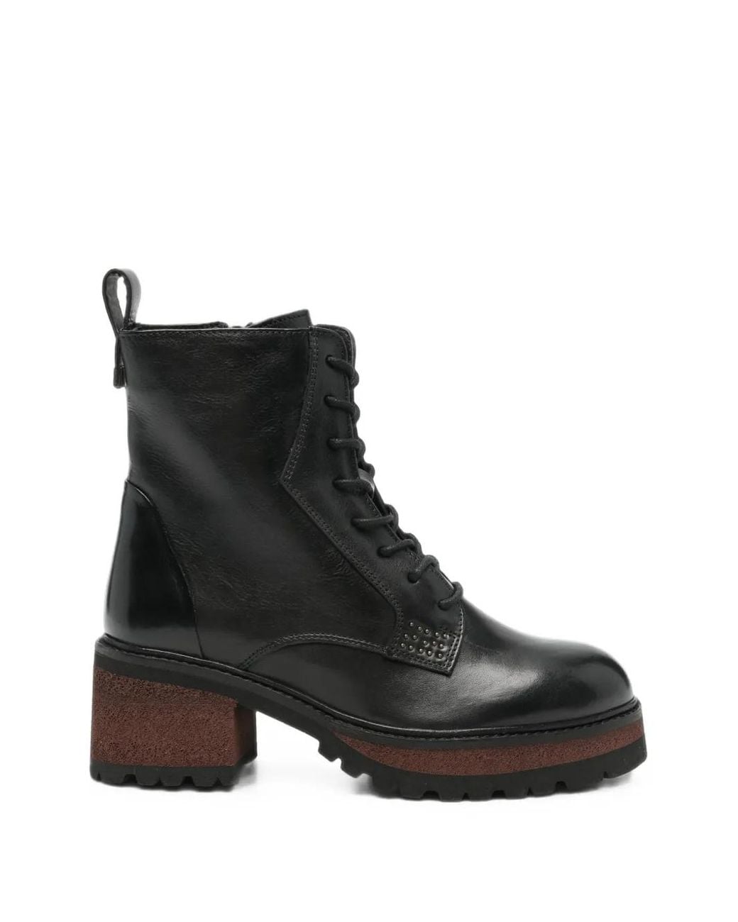 CafeNoir Black Lace-Up Studded Ankle Boots