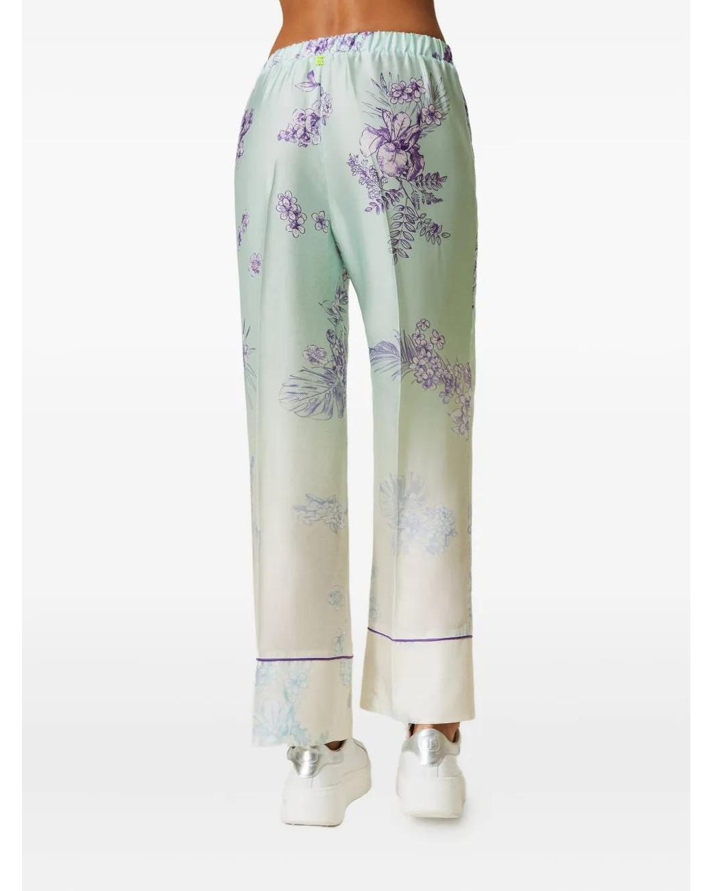 Twinset Blue Floral-Print Straight-Leg Trousers