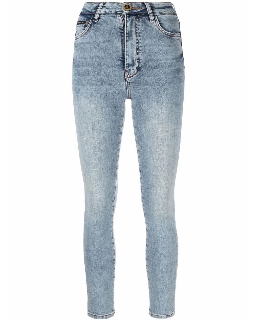 Philipp Plein Blue Skull Embroidery Skinny Jeans