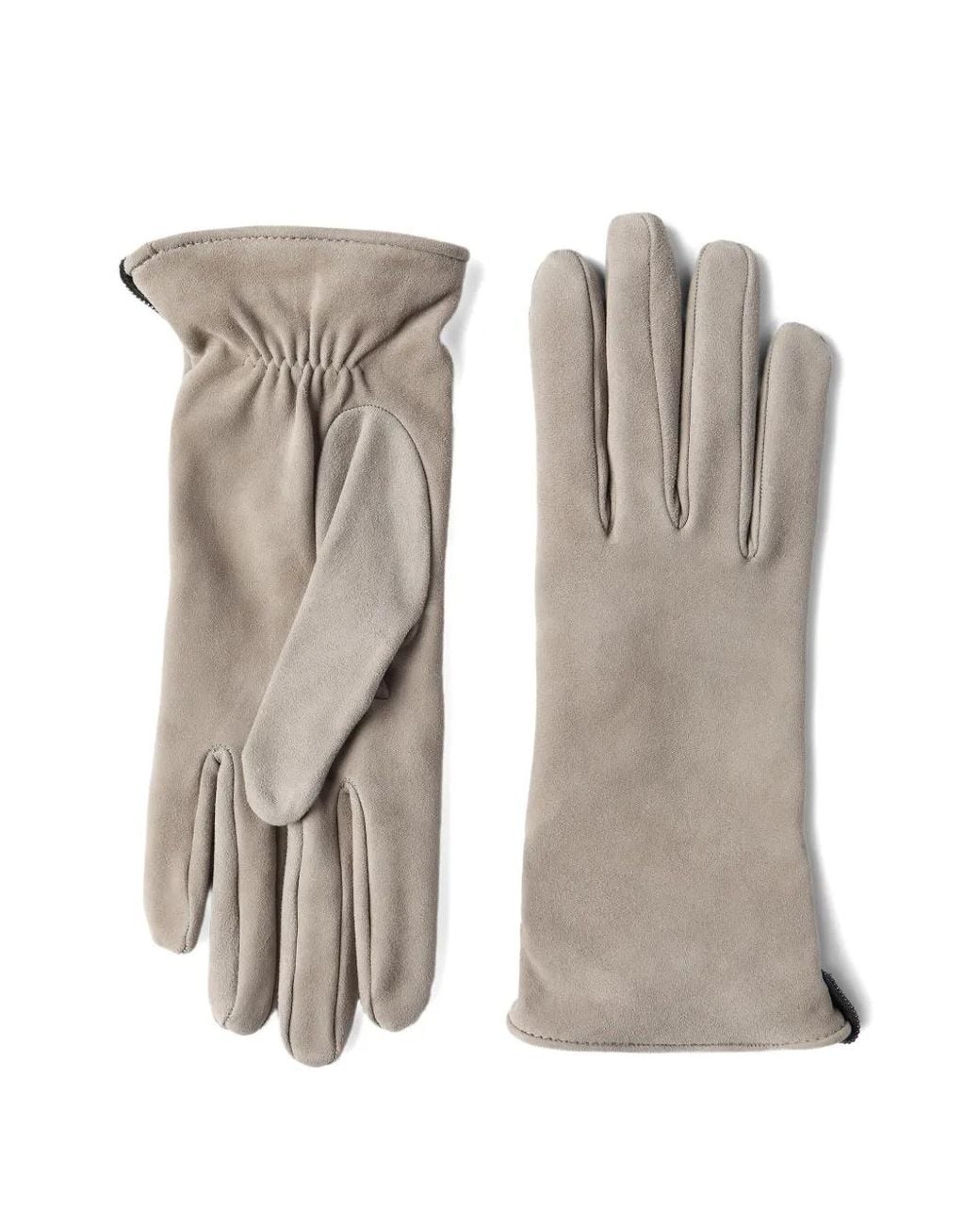 Brunello Cucinelli White Gants En Cuir À Fronces for men
