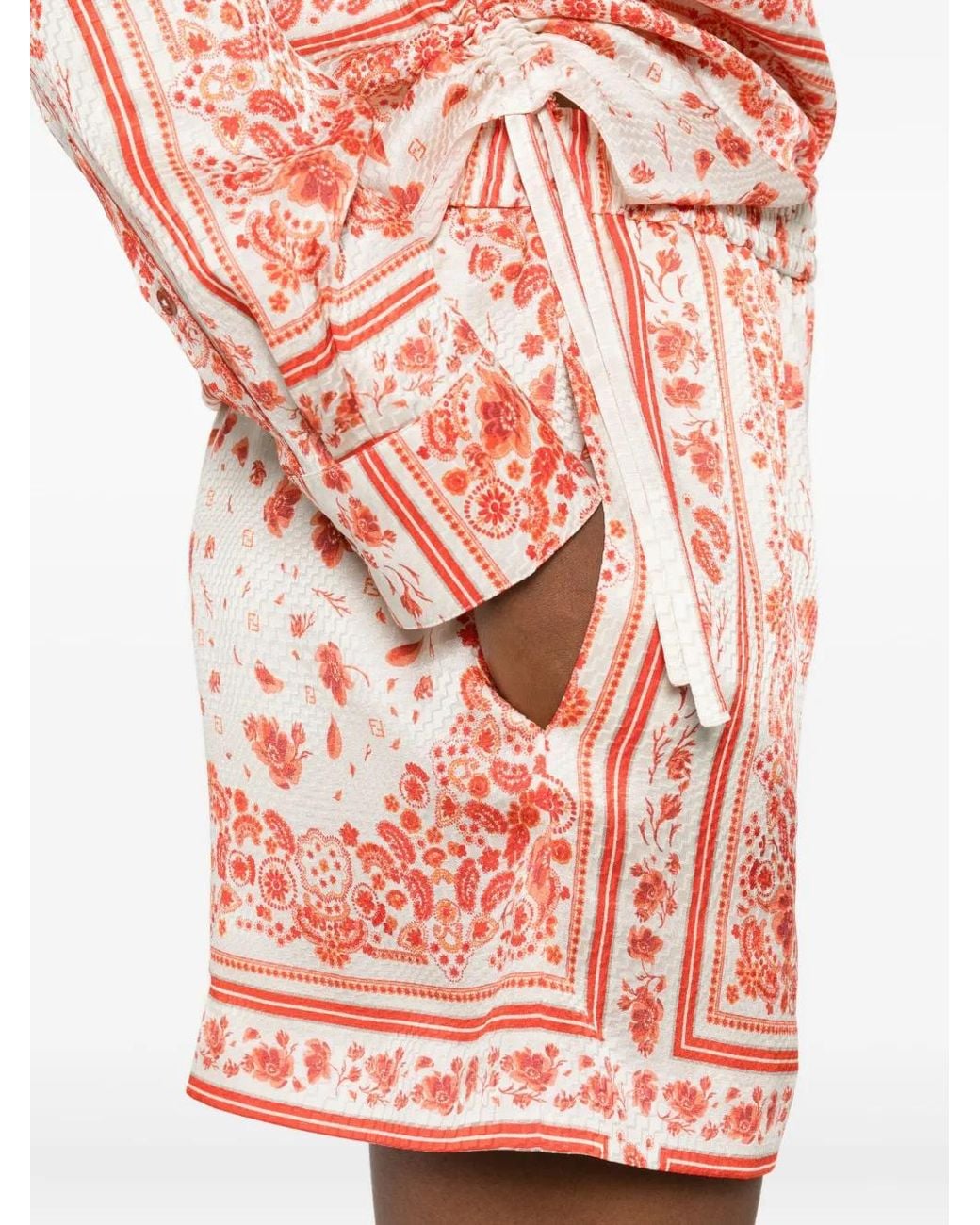 Fendi Pink Floral-Print Silk Shorts