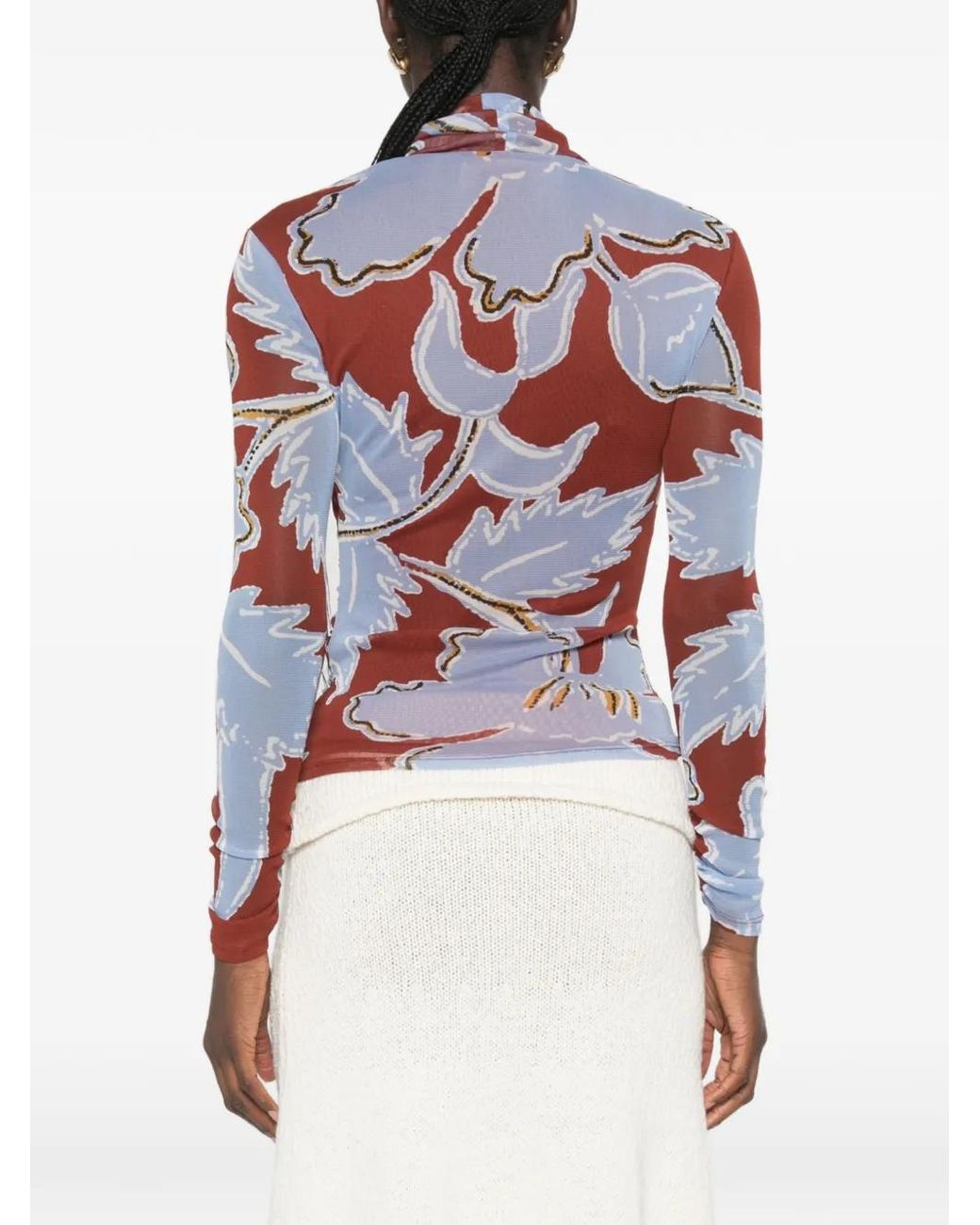 Diane von Furstenberg White Logan Floral-Print High-Neck Top