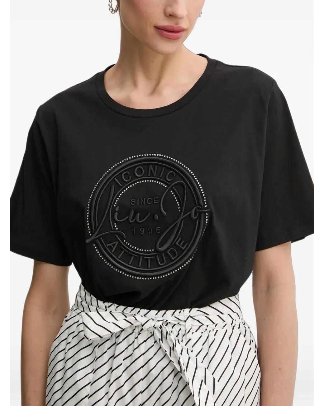 Liu Jo Black Logo-Embroidered T-Shirt