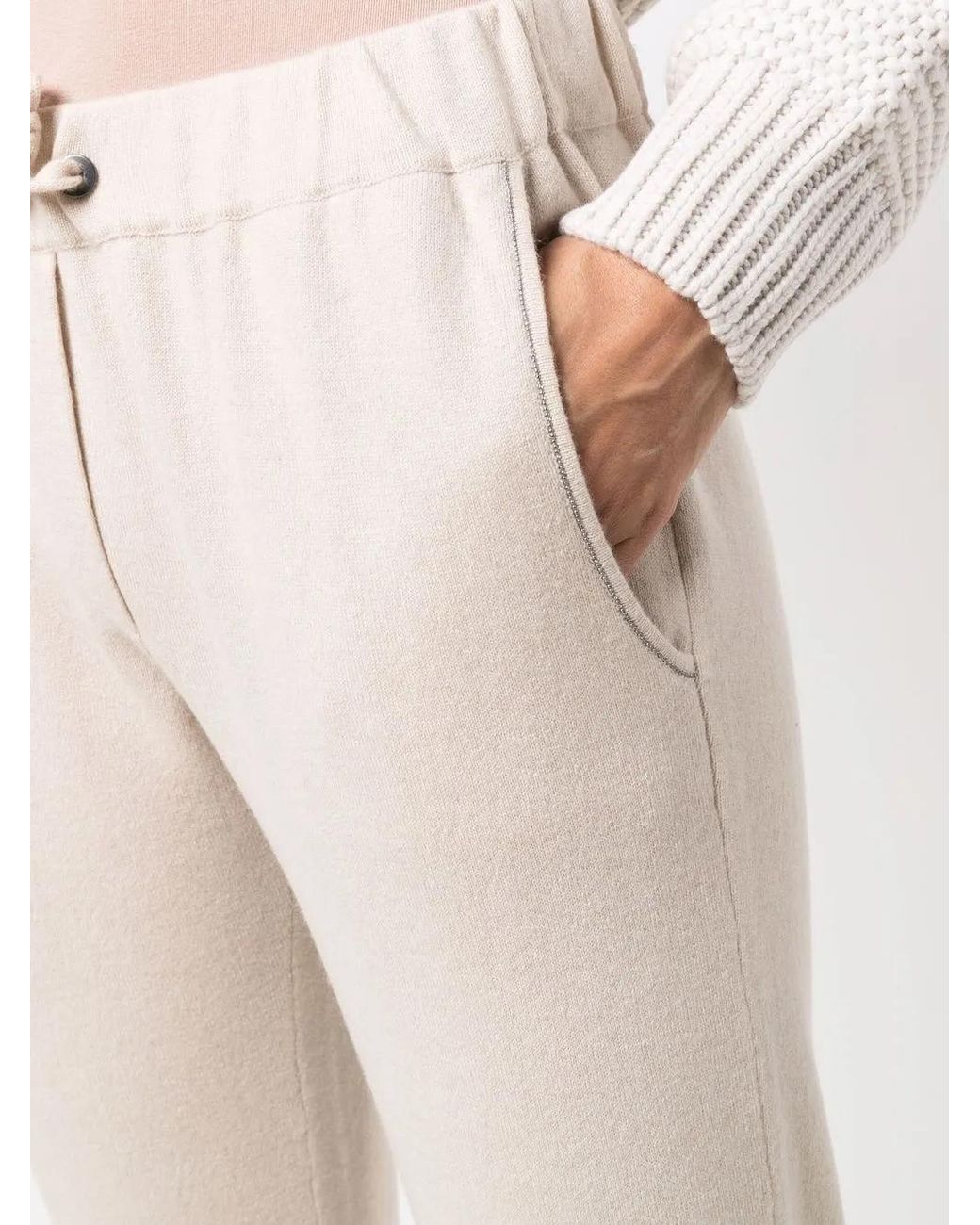 Brunello Cucinelli Natural Drawstring Cashmere Track Pants
