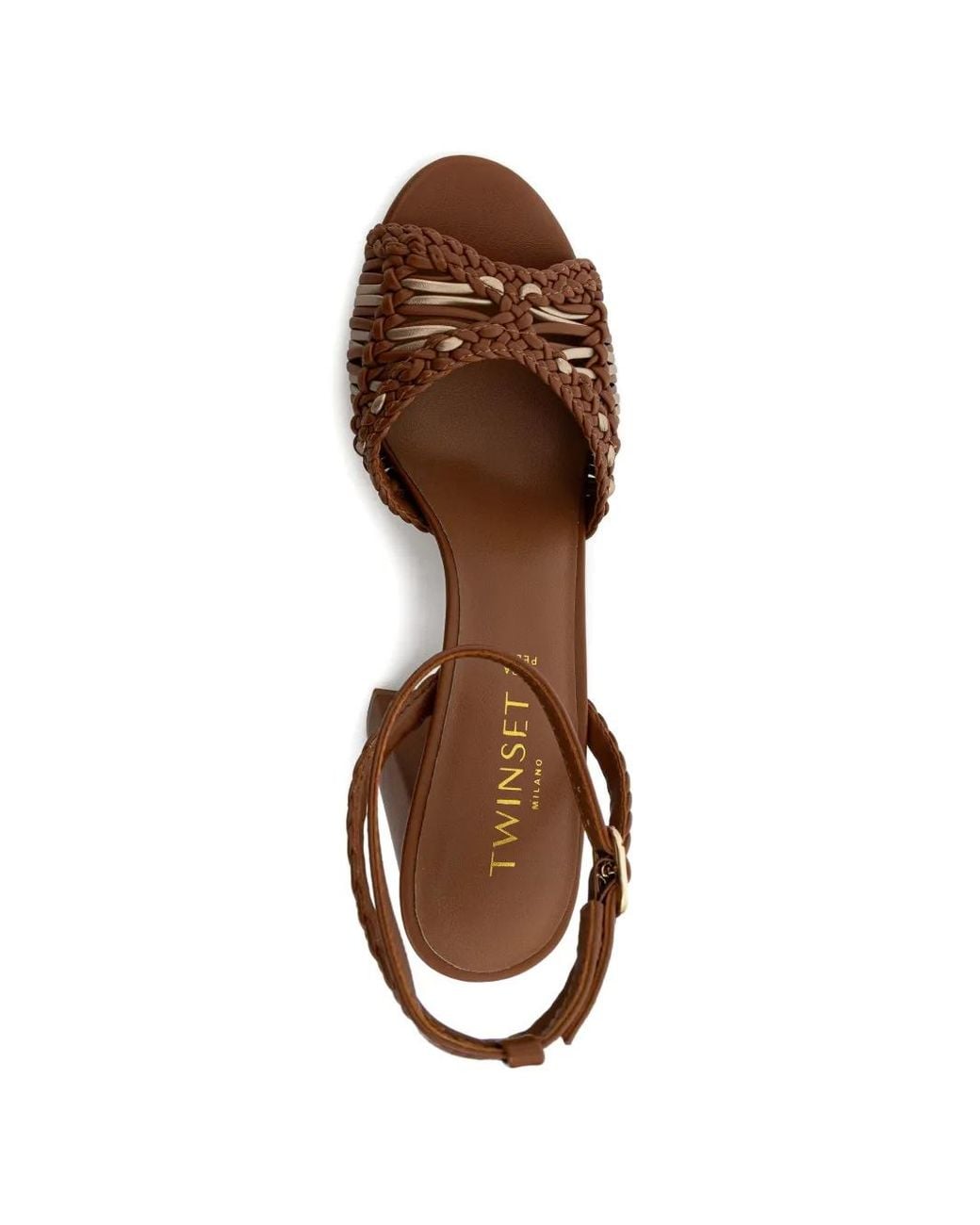 Twinset Brown Woven Ankle-Strap Sandals