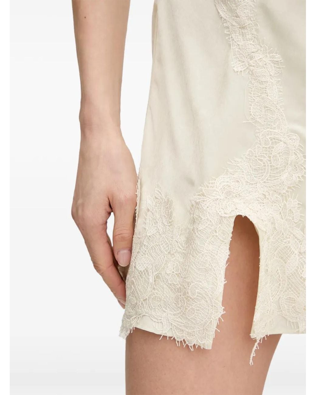 Bardot White Alerie Lace-Trim Side-Slit Mini Dress