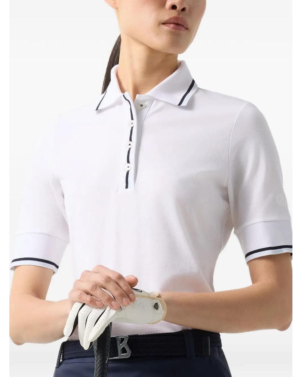 Bogner White Elenor Stripe-Trim Polo Shirt