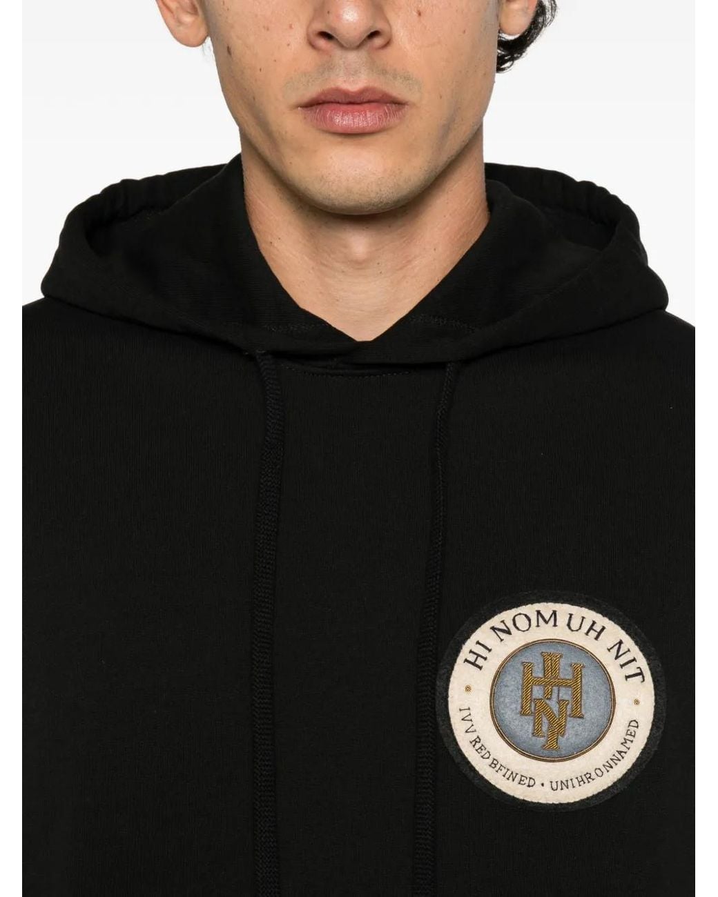 Ih Nom Uh Nit Black Logo-Patch Drawstring Hoodie for men