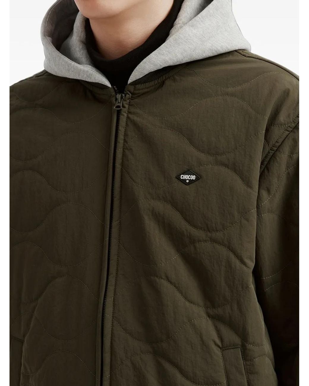 Chocoolate Green Quilted Hooded Jacket for men