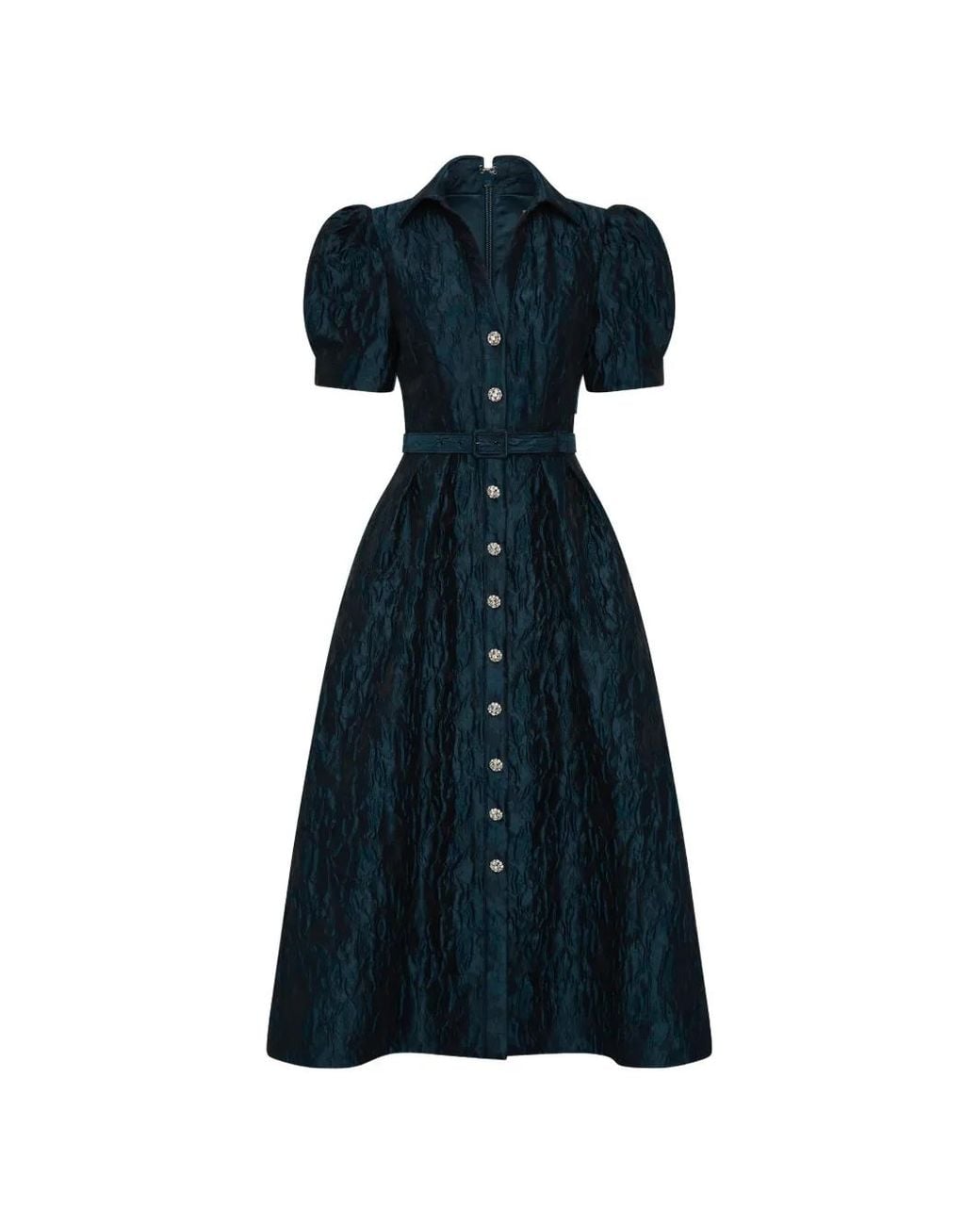 Rebecca Vallance Blue Cascades Short-Sleeve Midi Dress
