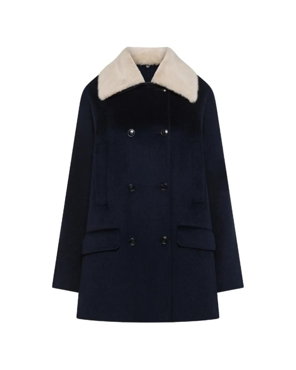 Seventy Blue Faux-Fur Collar Double-Breasted Coat