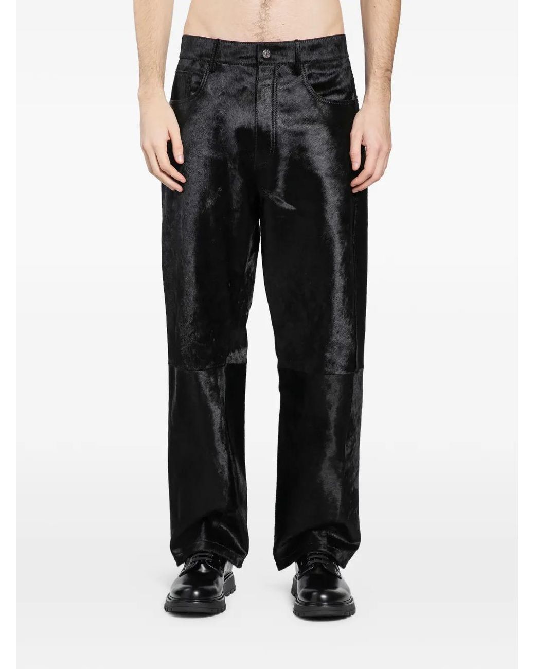 sunflower Black Wide Twist Leather Trousers for men