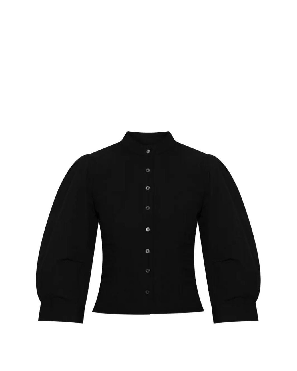 AllSaints Black Maud Button-Fastening Puff-Sleeve Top