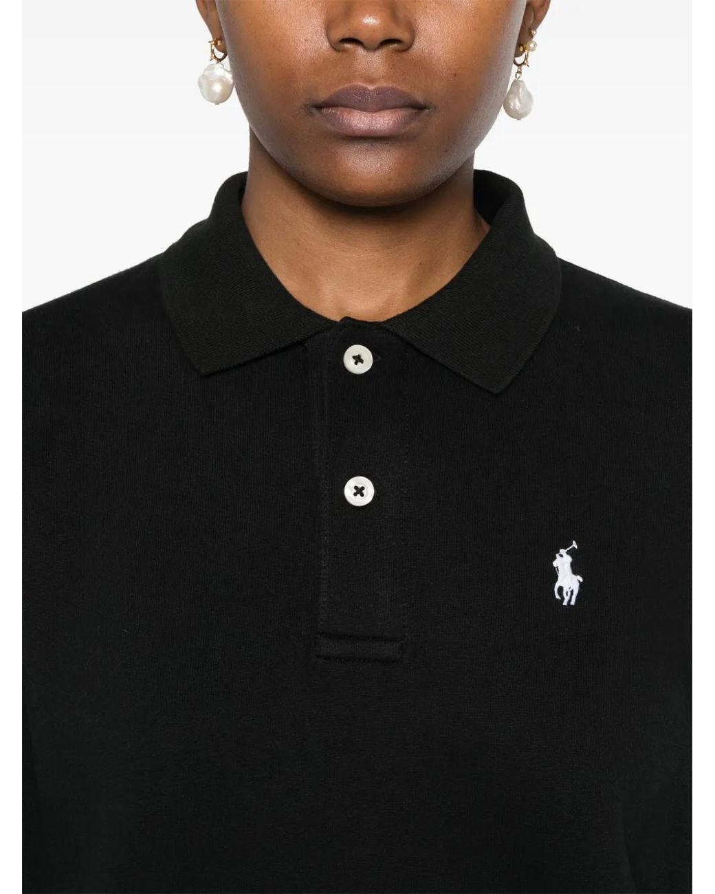 Polo Ralph Lauren Black Polo-Collar Fleece Sweatshirt