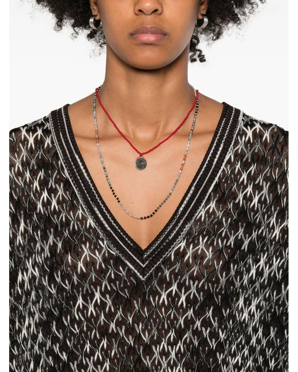 Missoni Black Geometric-Pattern V-Neck Sweater