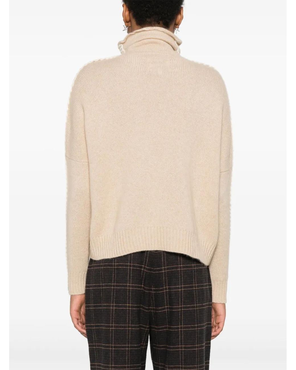 Kujten Natural Roll-Neck Whipstitch Cashmere Sweater