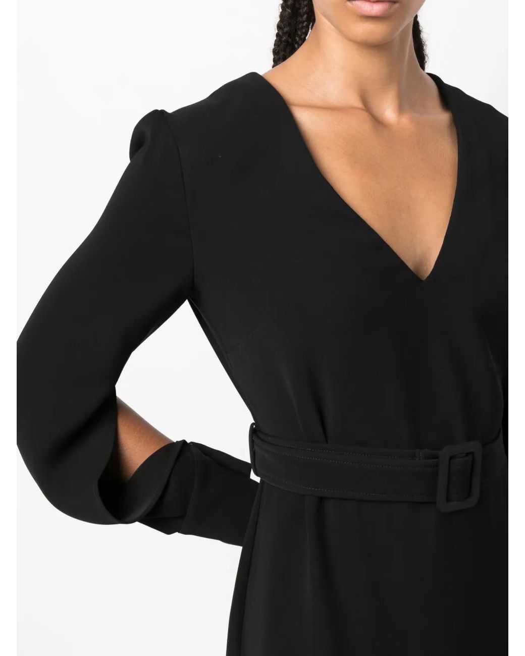 P.A.R.O.S.H. Black Belted V-Neck Minidress