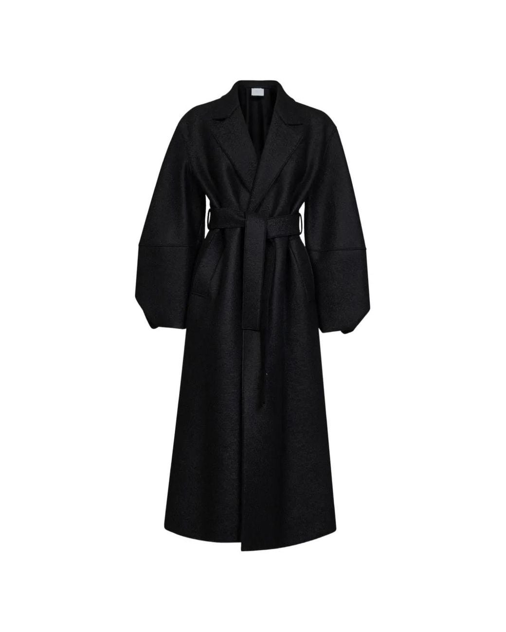 Harris Wharf London Black Manteau Ceinturé À Manches Bouffantes