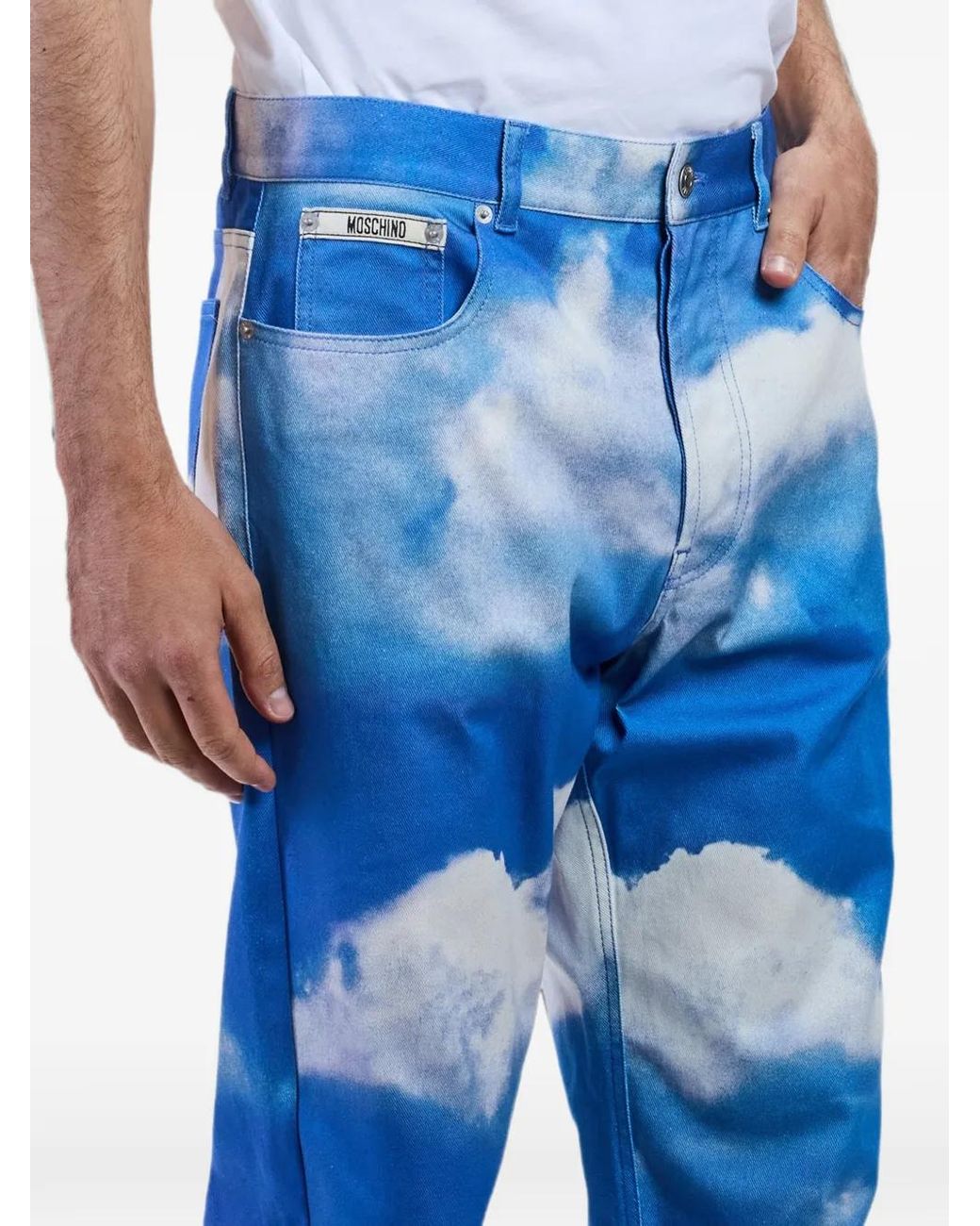 Moschino Blue Cloud-Print Straight-Leg Jeans for men