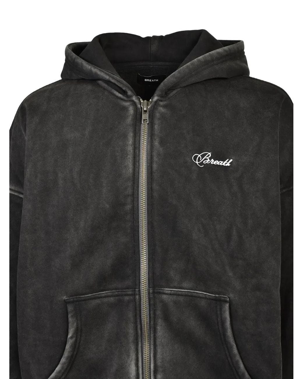 BREATH Black Bleached-Effect Zip-Up Hoodie for men