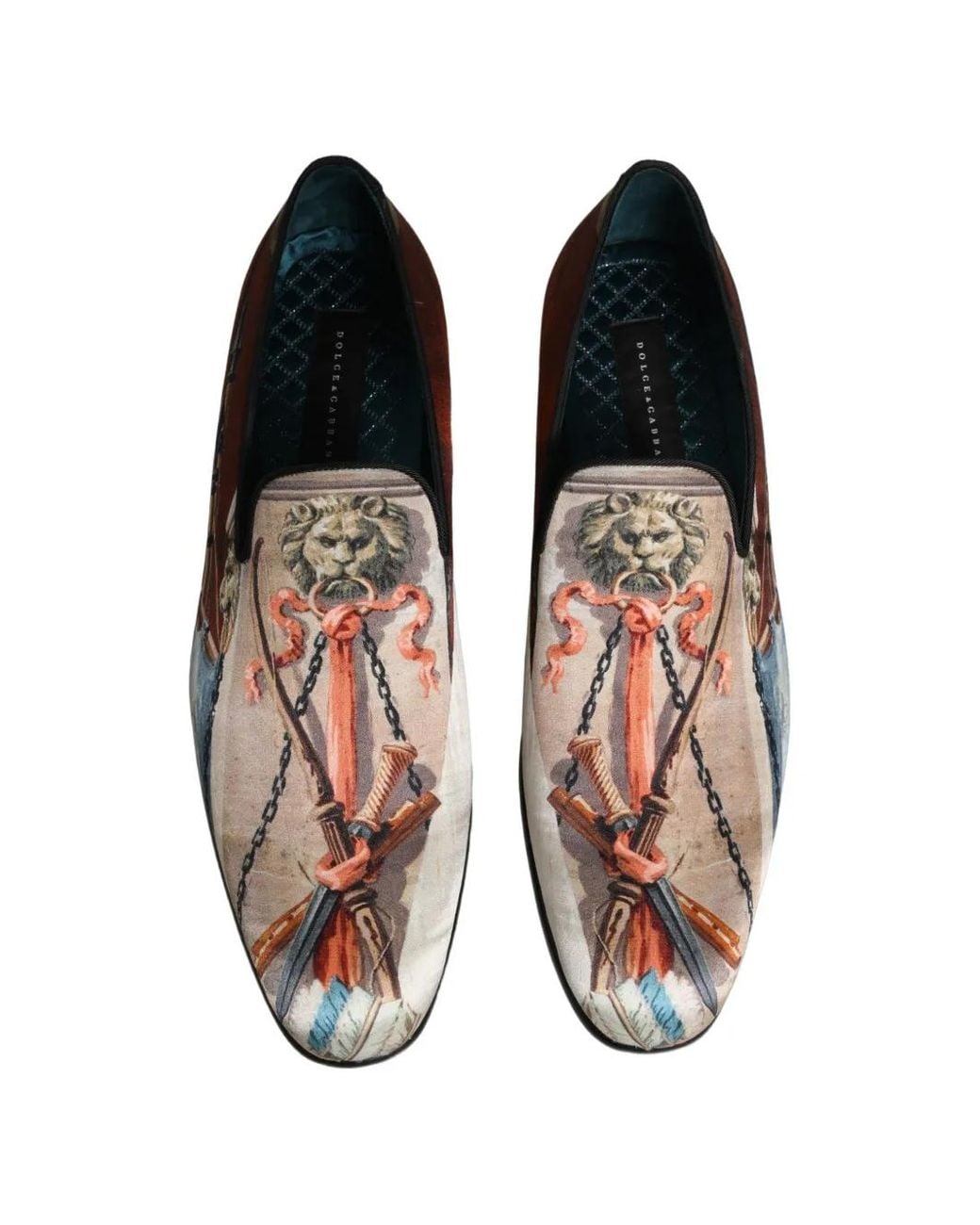 Dolce & Gabbana White Lion-Print Slip-On Loafers for men