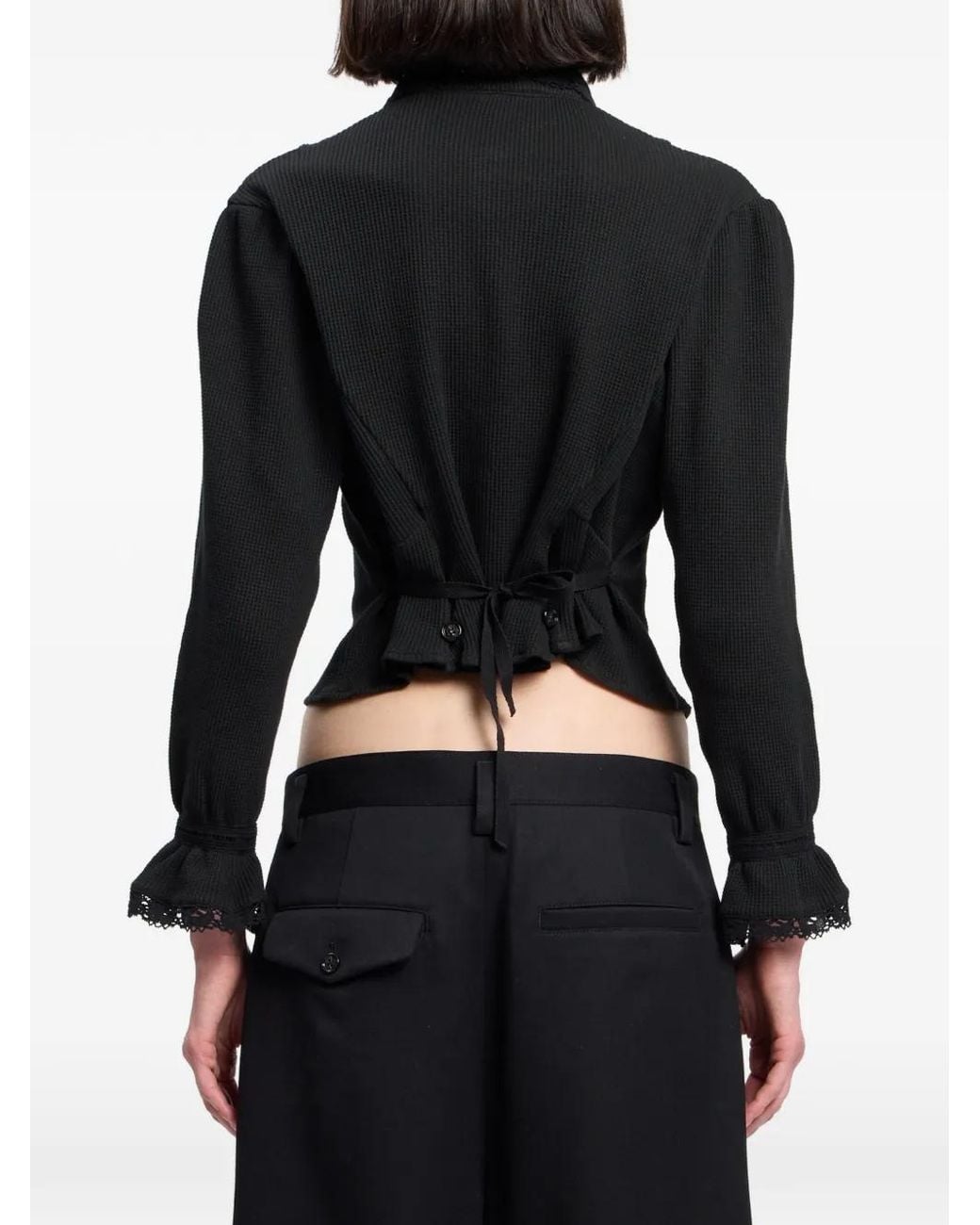 Ann Demeulemeester Black Lace-Trim Waffle-Jersey Blouse