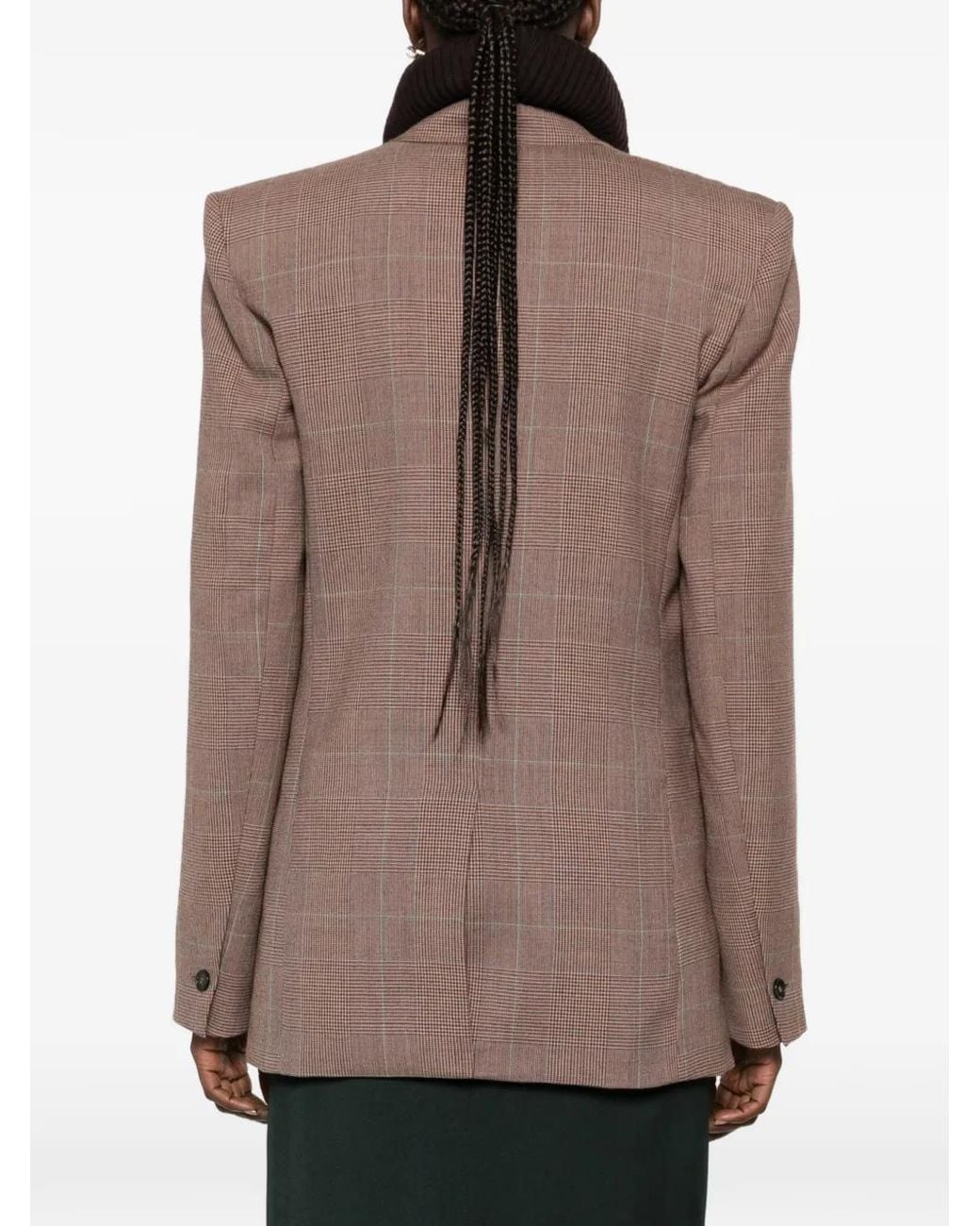 Frankie Shop Brown Monterey Glen-Plaid Double-Breasted Jacket