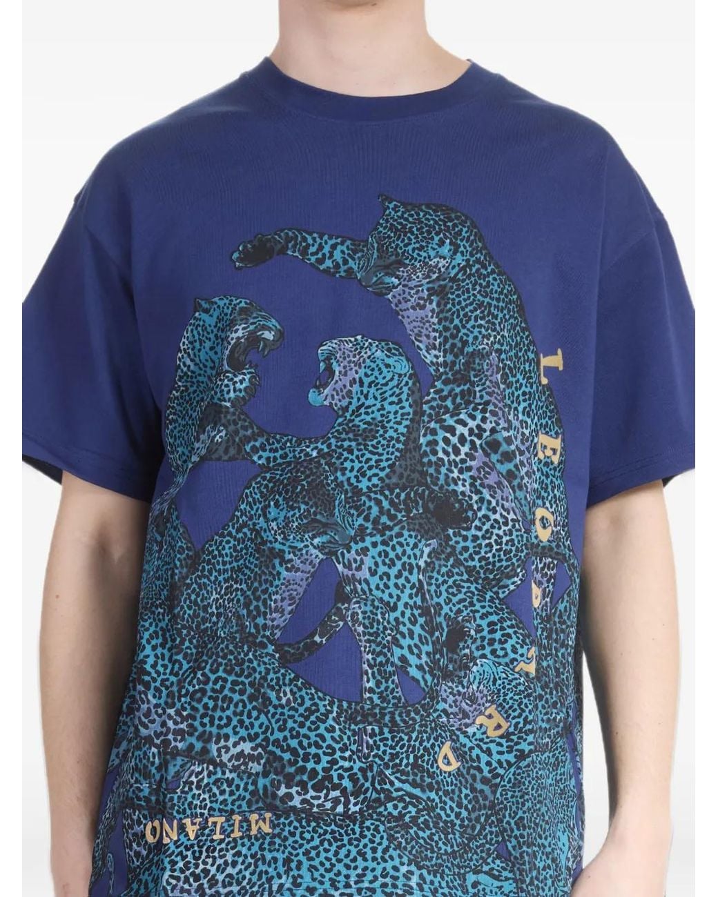 Just Cavalli Blue Leopard-Print T-Shirt for men