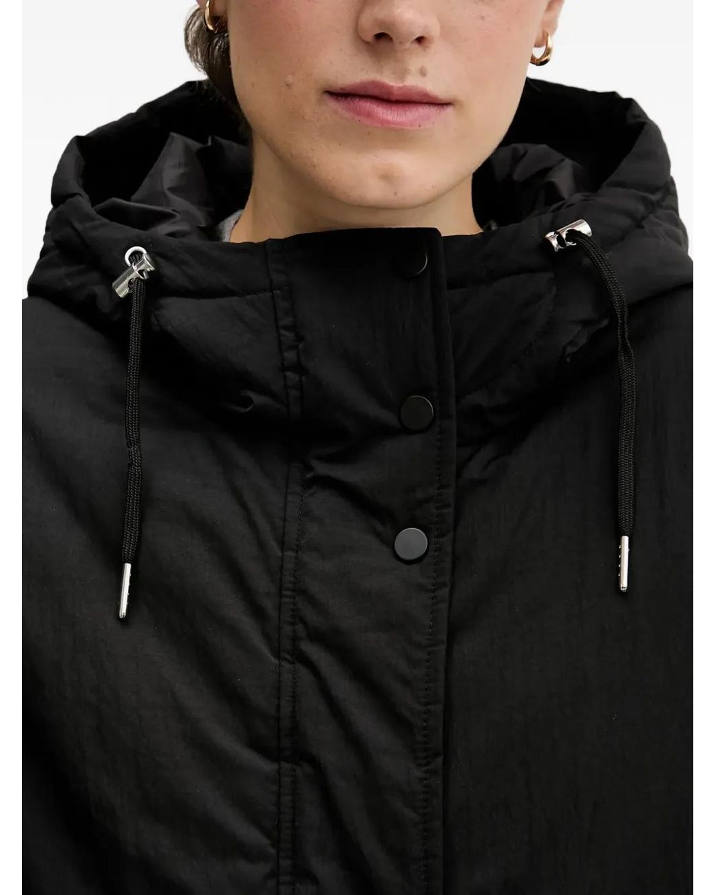 Sisley Black Hooded Quilted Coat