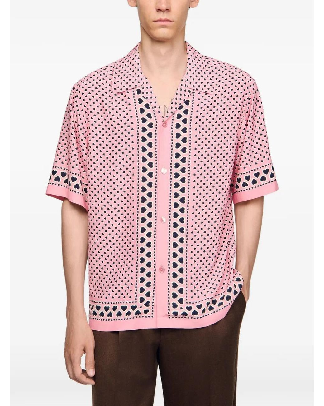 Sandro Pink Heart Motif Flowing Shirt for men