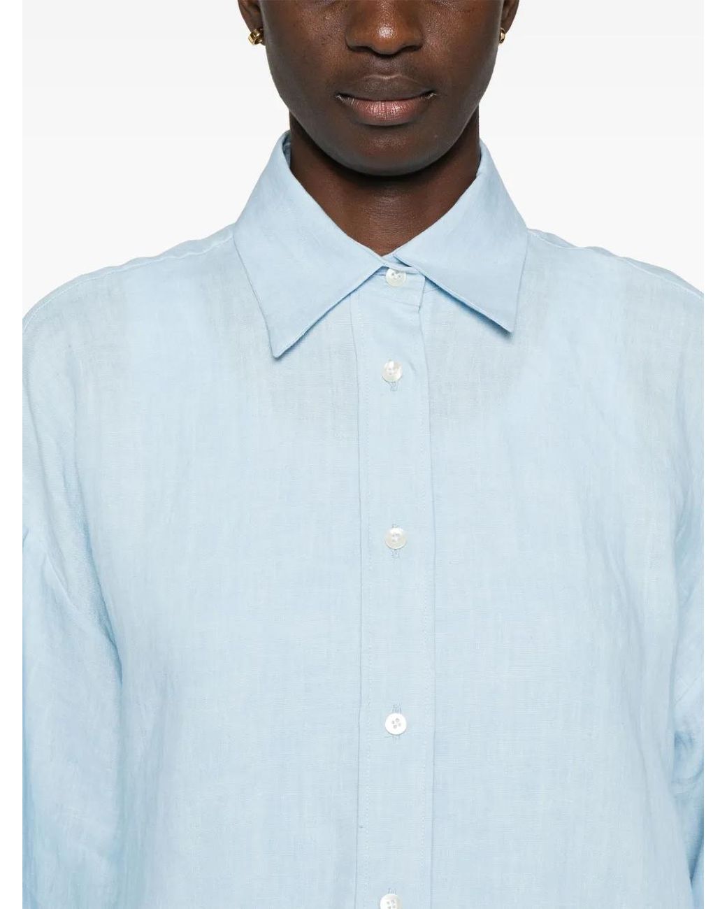 Eleventy Blue Linen Drop-Shoulder Shirt