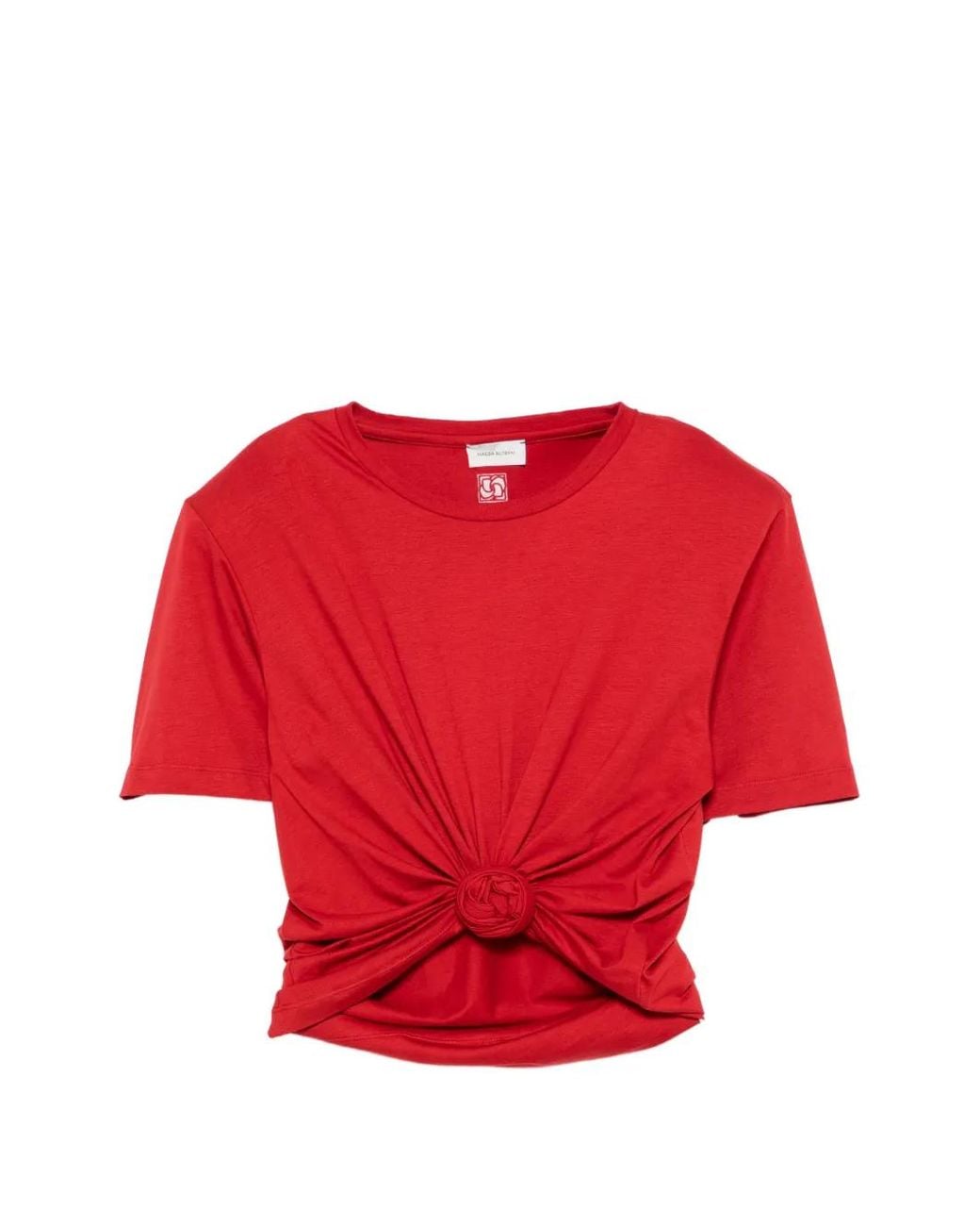 Magda Butrym Red Knotted Cropped T-Shirt