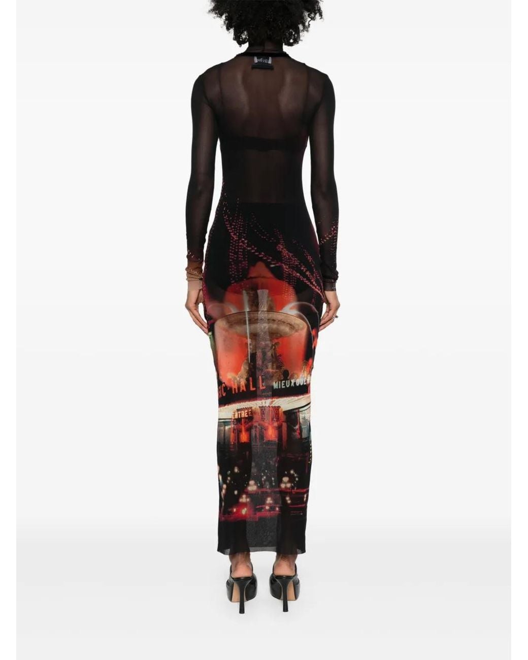 Jean Paul Gaultier Black Long Sleeve Turtleneck Mesh Dress