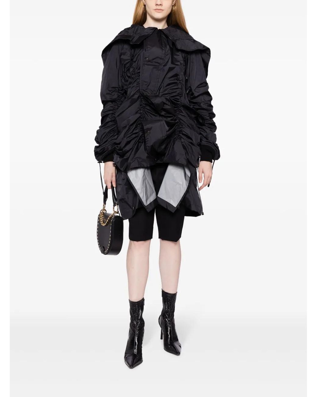 Junya Watanabe Black Gathered-Detail Wool Jacket