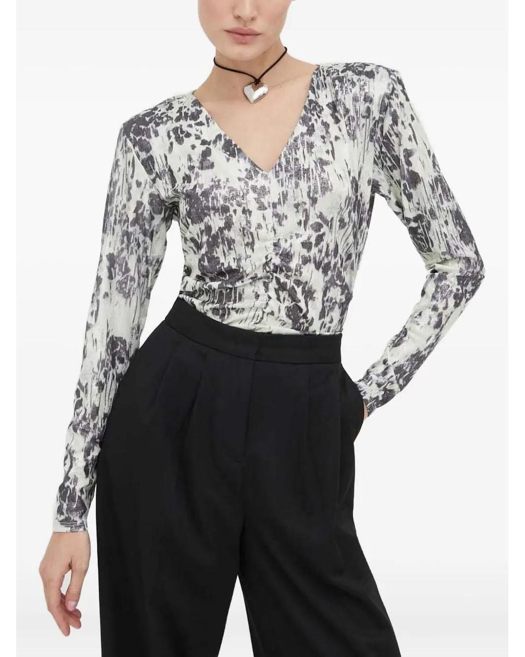 Day Birger et Mikkelsen Gray Long-Sleeve V-Neck Blouse