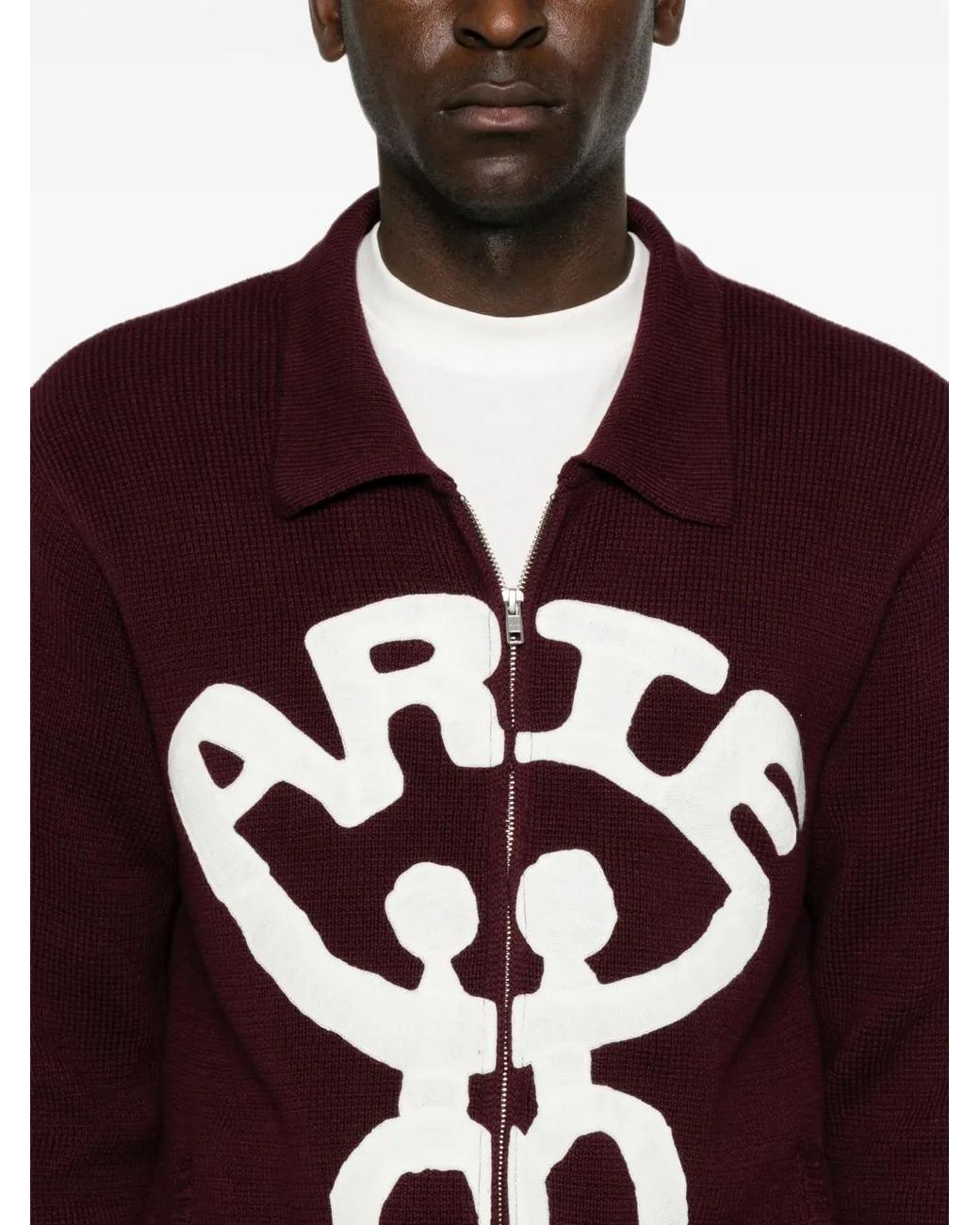 Arte' Purple Graphic-Intarsia Zip-Up Sweater for men