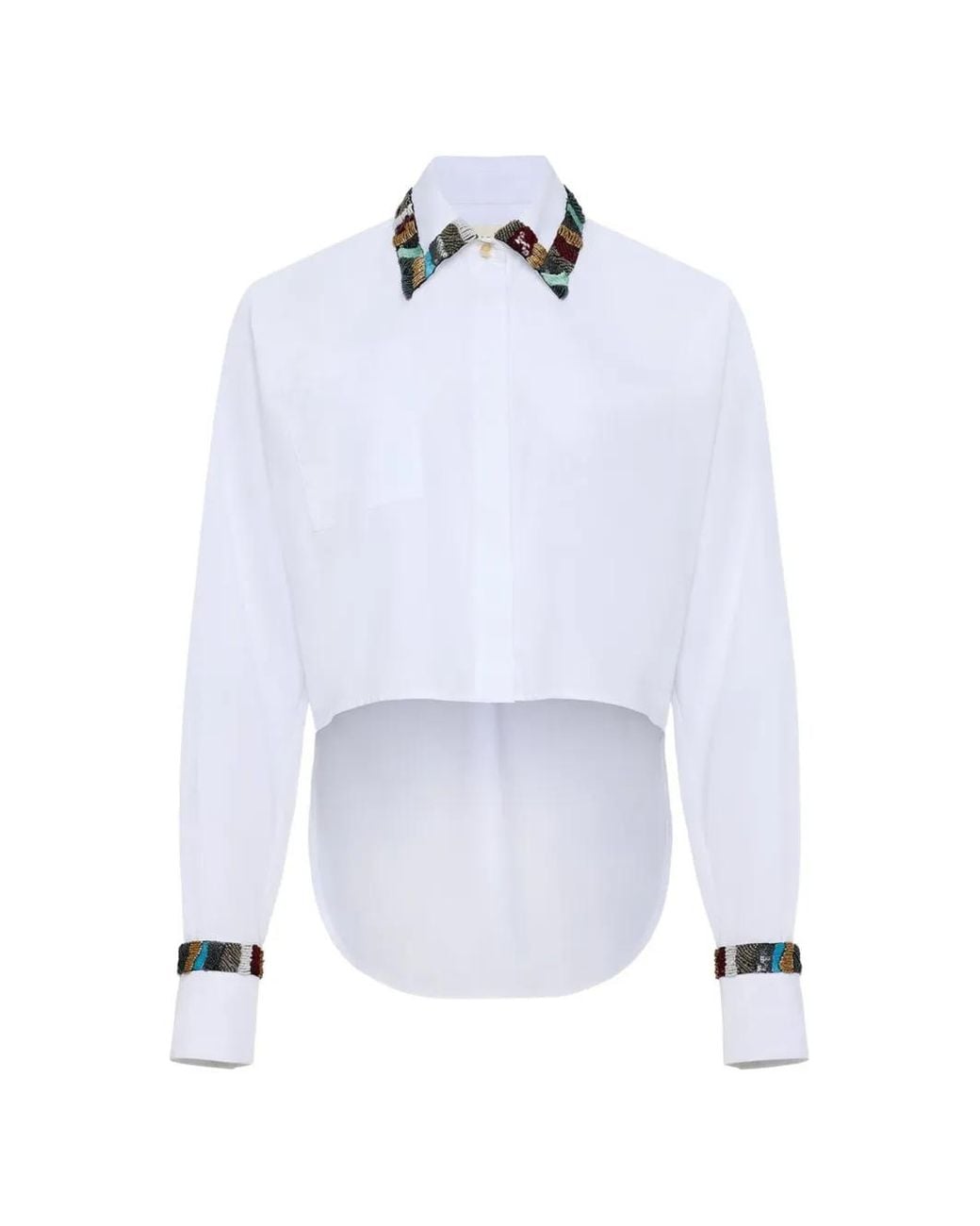 Hellessy White Josie Bead-Embellished Cropped Shirt