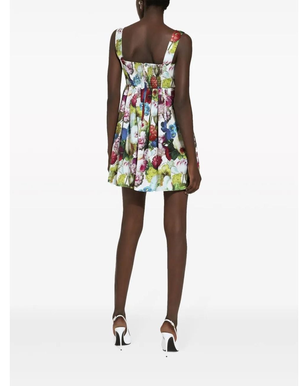 Dolce & Gabbana White Short Cotton Corset Dress With Nocturnal Flower