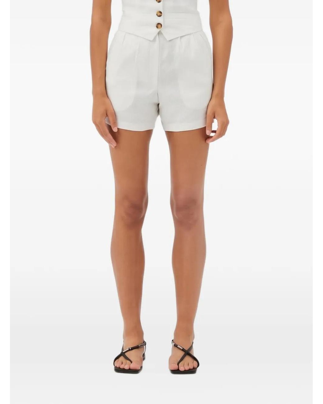 Maria Cher White Candin Salma Linen Shorts