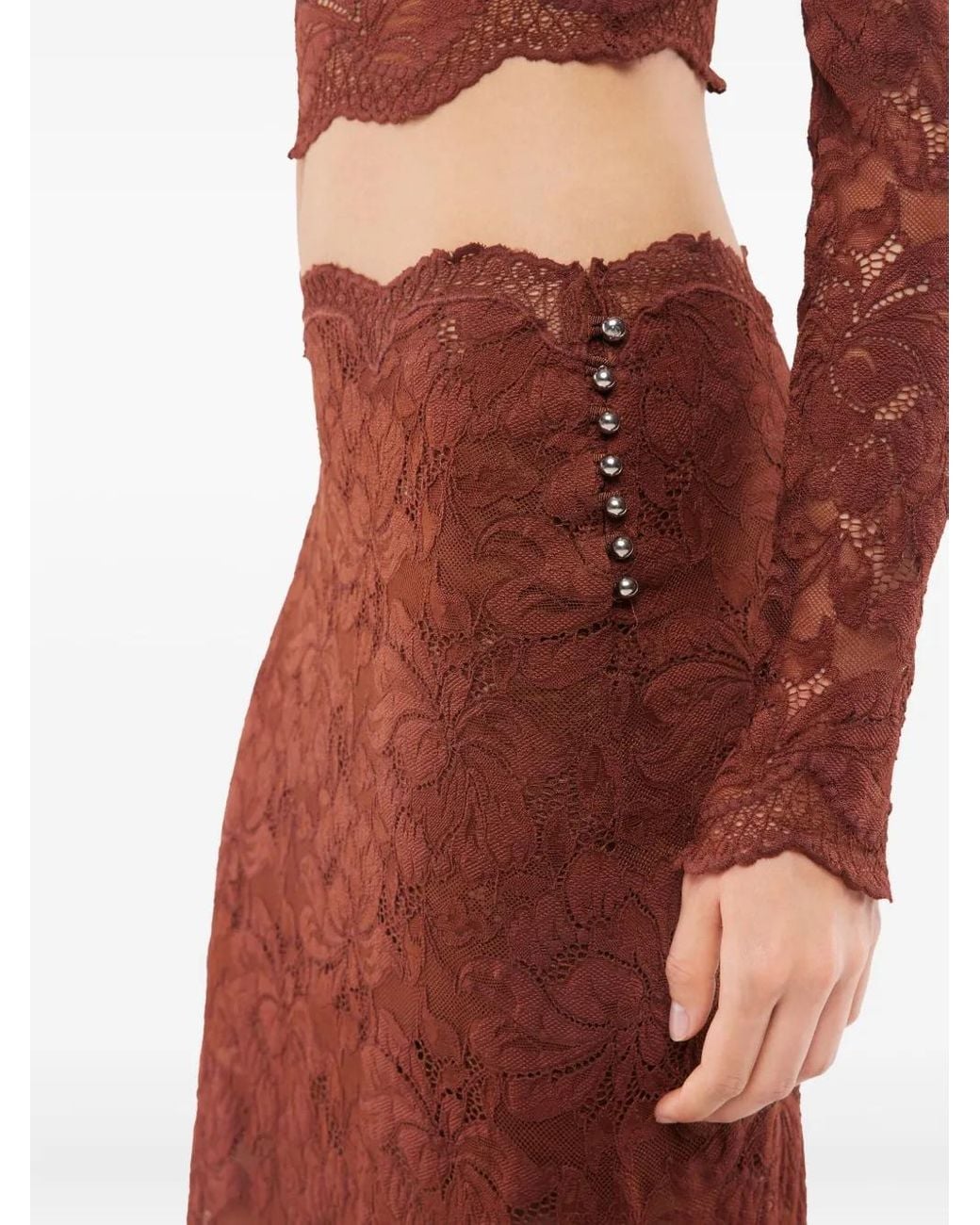 Rabanne Brown Lace Floral Midi Skirt