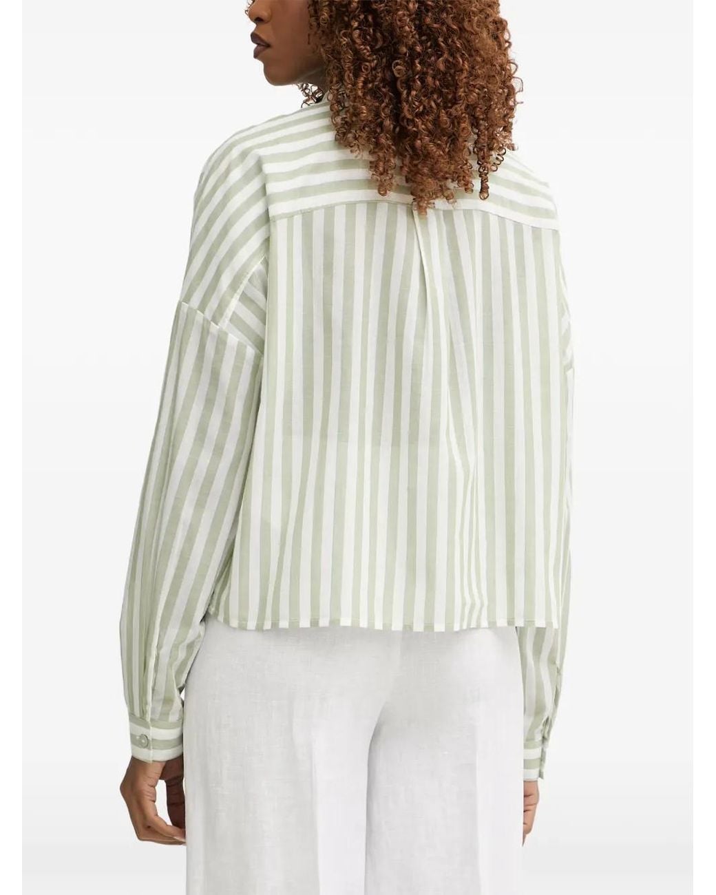 Benetton White Vertical-Stripe Band-Collar Shirt